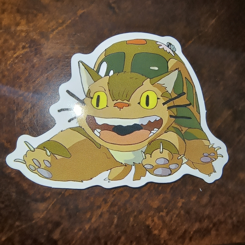 Studio Ghibli Catbus Vinyl Sticker - Olive Green & Tan